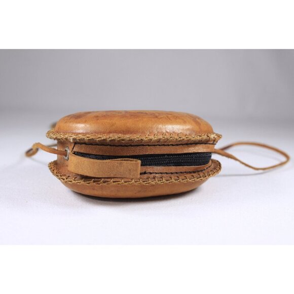 Small Tooled leather purse, floral embossed festival bag, change purse mini - Picture 5 of 9